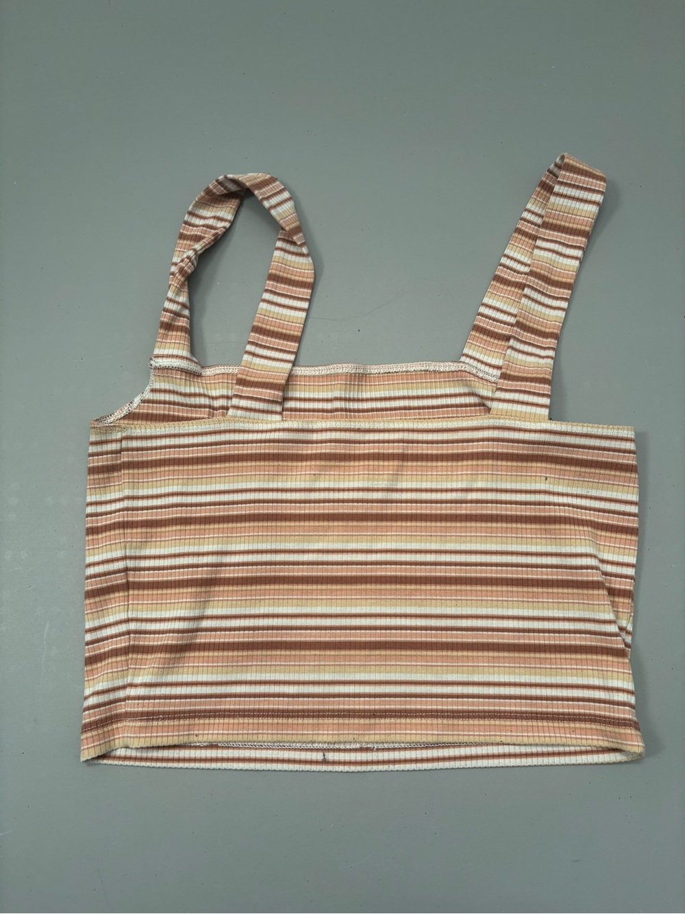 American Eagle Outfitters Striped Ribbed Crop Tank - Brown & Cream